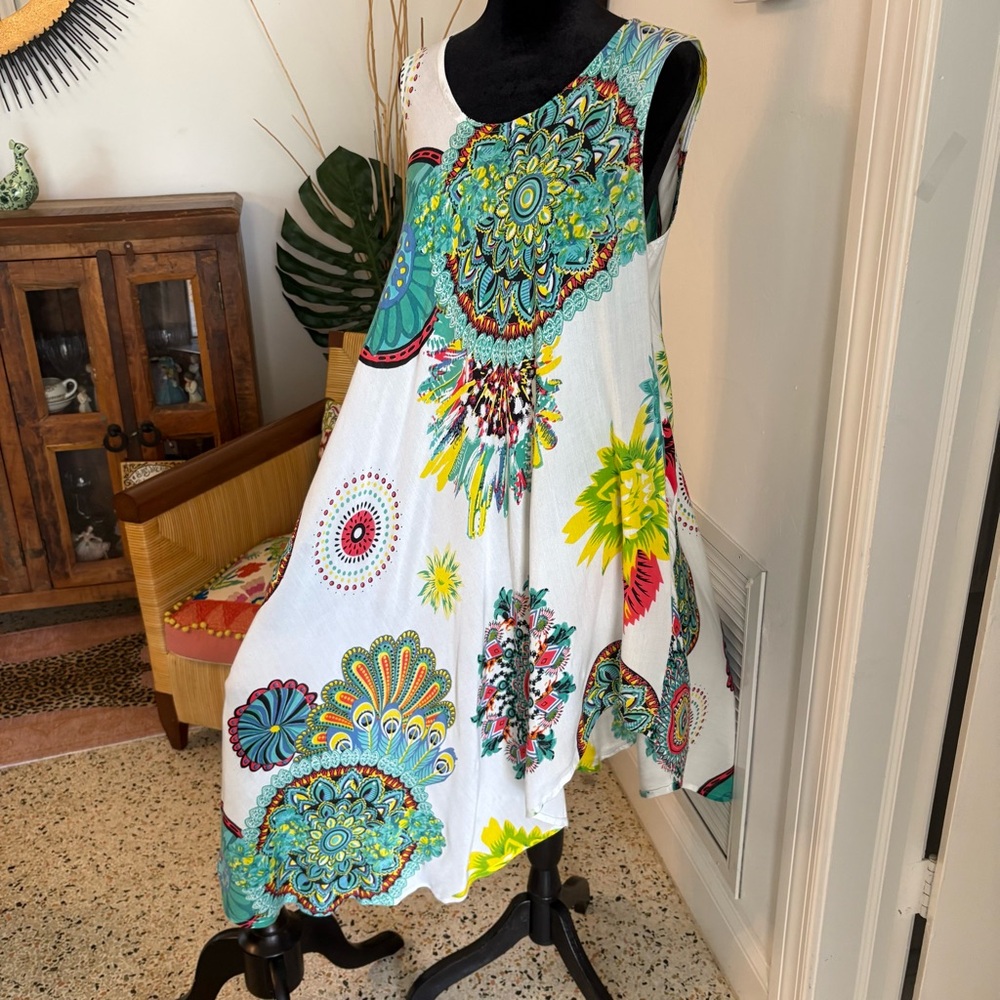 ASHA Asymmetrical Colorful Print Dress! Great condition! Bohemian! One size. - Picture 2 of 13